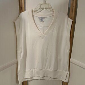ATHLETA Retroterry Sz XL Cream / Ivory V-Neck Athleisure Top